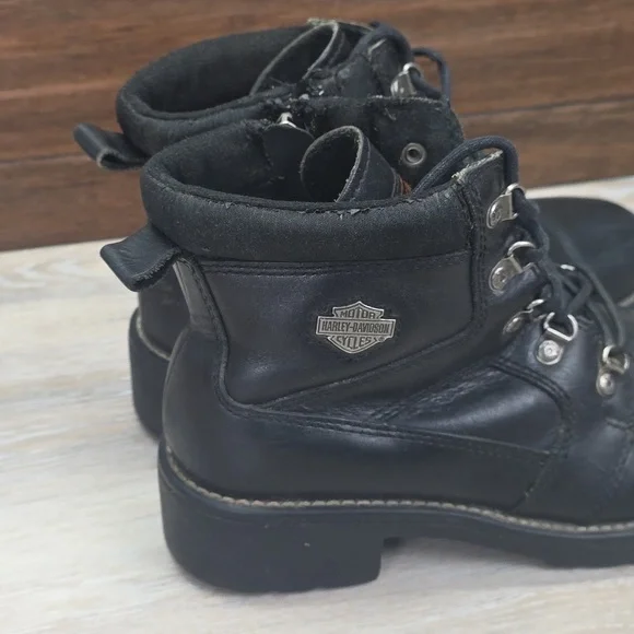 VNTG 90s/Y2K Harley-Davidson Women Leather Ankle LaceUp Riding Moto Boots SZ 10 - Picture 8 of 16